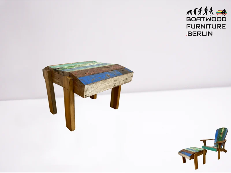Boatwood by WMK # Bunterschöner und robuster Hocker aus altem Bootsholz, ein handgefertigtes Unikat aus massivem Teakholz