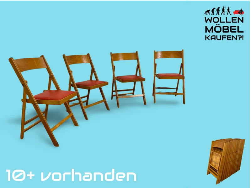 WMK # 1/4 Stilvoller, bequemer und stabiler skandinavischer Mid-Century Klappstuhl mit rotem Kunstlederbezug, stapelbar