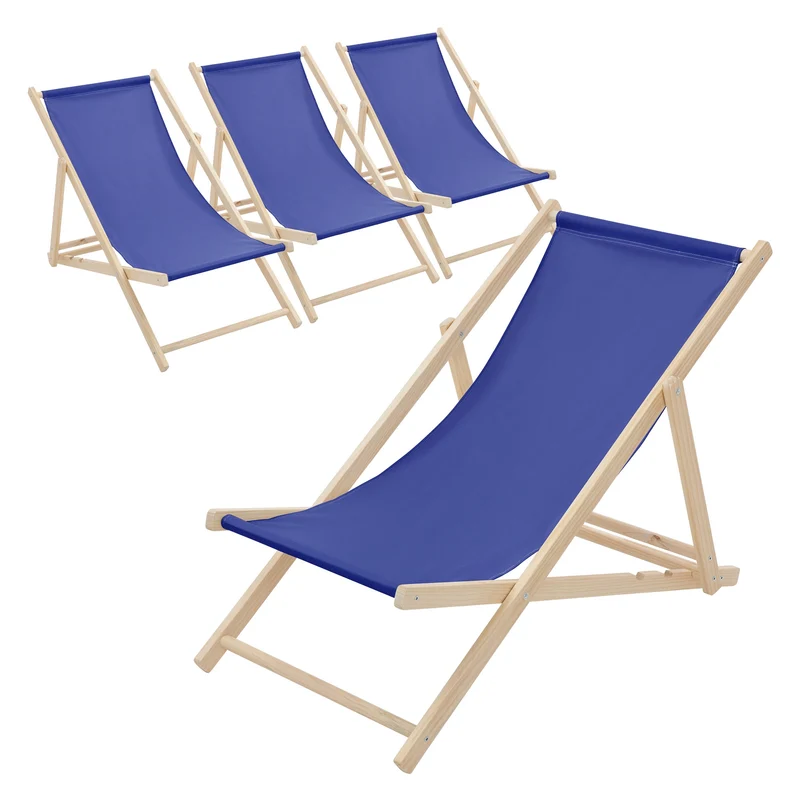 4er Set Liegestuhl klappbar Dunkelblau Holz verstellbare Rückenlehne bis 120 kg Sonnenliege Gartenliege Strandliege