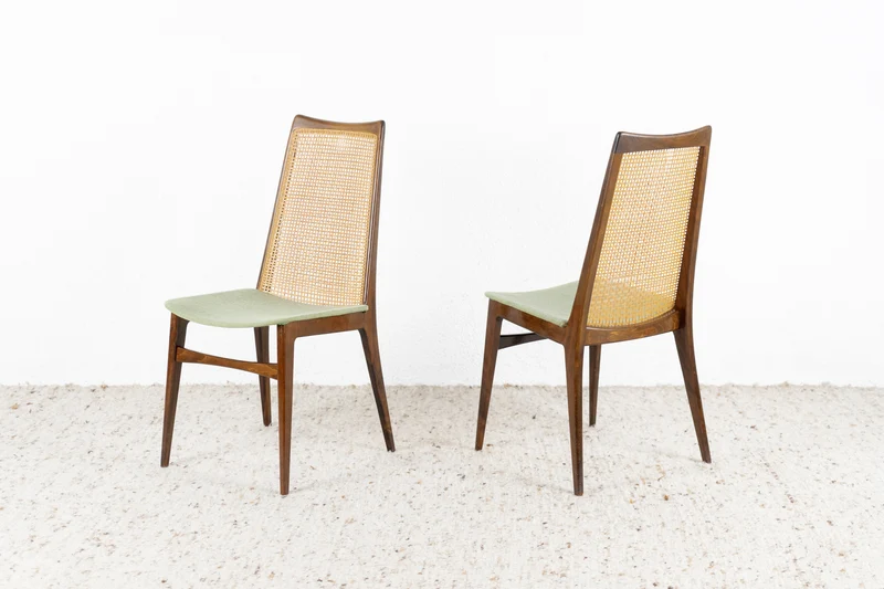 2er Set Vintage Stühle Mid Century Holz Geflecht Grün Esszimmer Küche