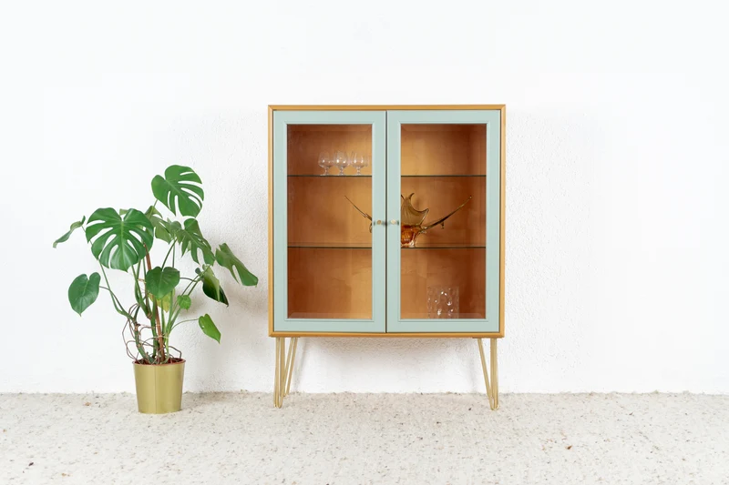 Vintage Schrank Vitrine Kommode Holz Kirsch Omnia
