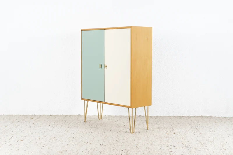 Vintage Kommode Schrank Holz Salbei Kirsch Mid Century Kleider Omnia