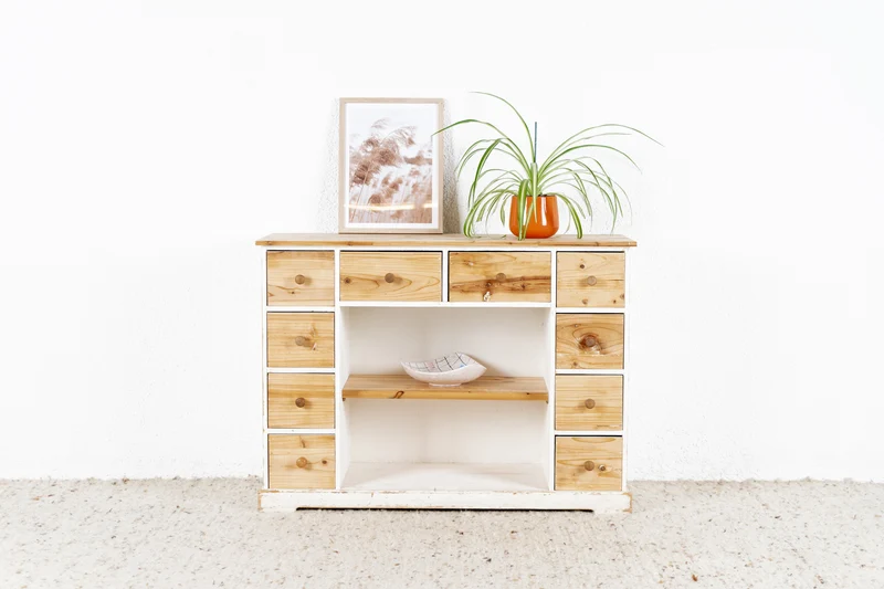 Vintage Schrank Kommode Schubladenkommode Sideboard Shabby Chic Boho Holz Weiß