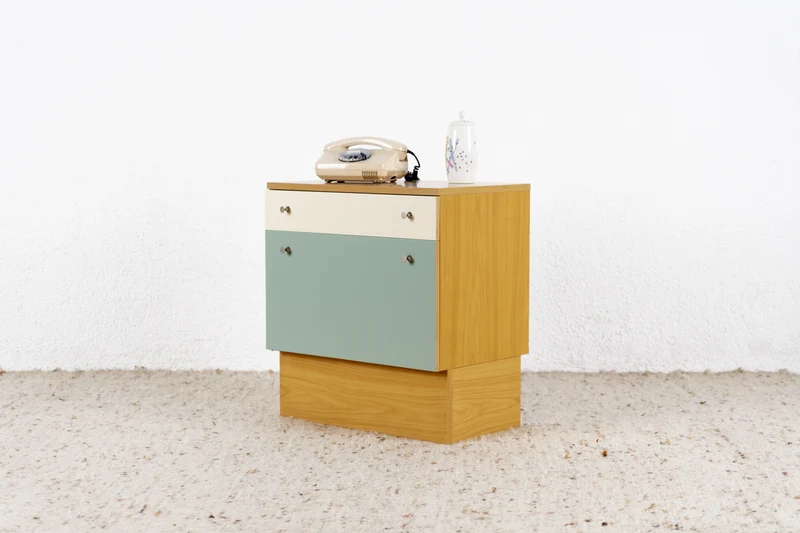 Vintage Nachttisch Kommode Schublade Salbei Holz Ablage 1960er