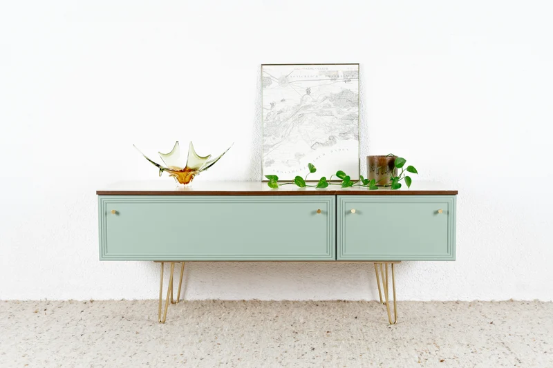 Vintage Sideboard Kommode Schubladen Salbei Mid Century Tv Lowboard