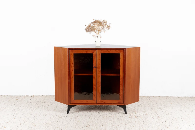 Vintage Eckschrank Tv Eckkommode Vitrine Teak Holz Wk Möbel Schrank Kommode