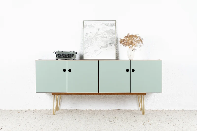 Vintage Sideboard Kommode Mid Century Holz Teak Tv Schrank Pastell Salbei