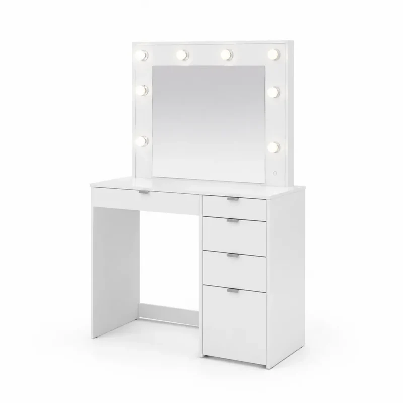 Schminktisch aus MDF mit Spiegel und LED-Beleuchtung Weiß