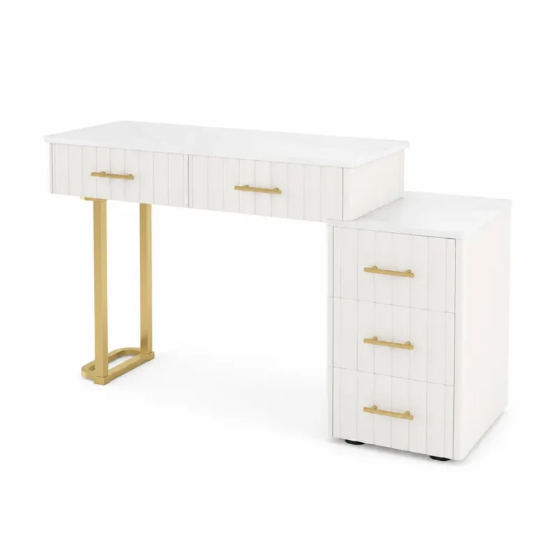 Schminktisch MDF Weiß und Gold mit Stahlgestell