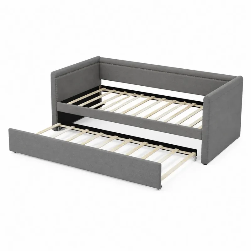 Polster-Tagesbett mit Ausziehfunktion, Grau