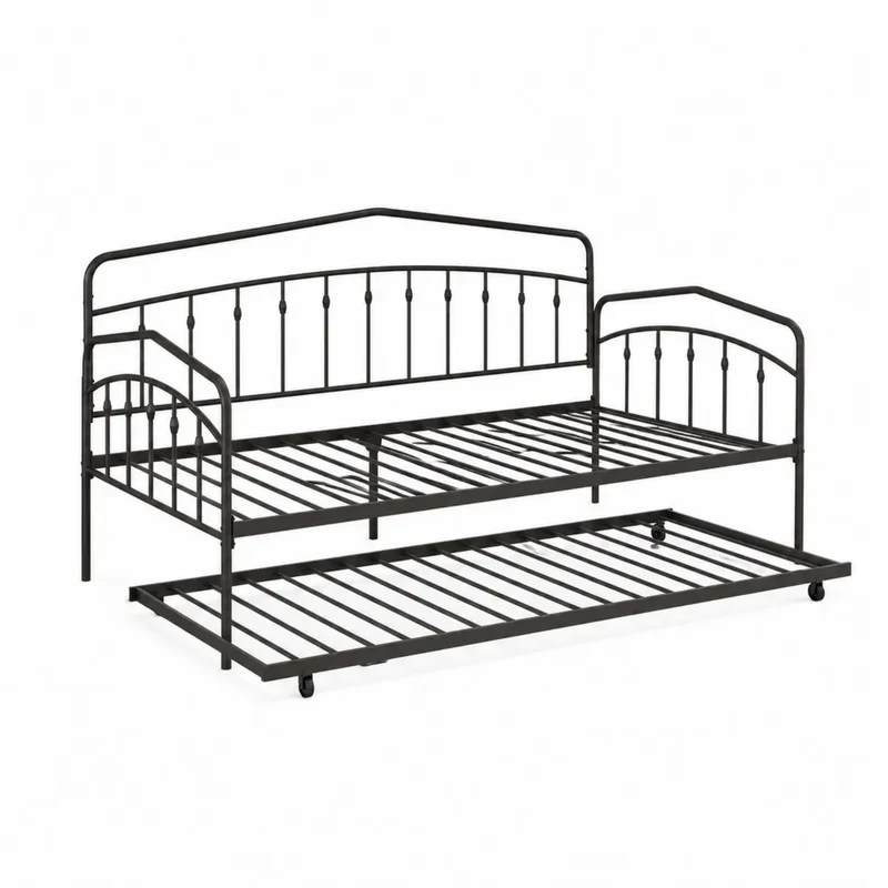 Schwarzes Metallbett mit Ausziehfunktion