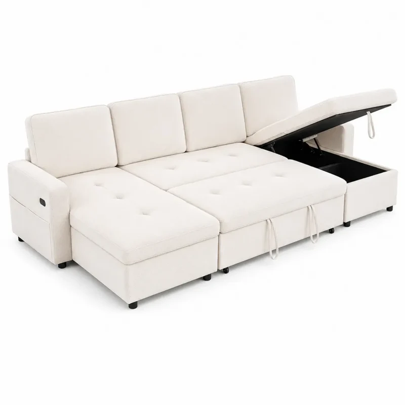 Ecksofa mit Schlaffunktion Stoff Beige 268x160x90cm
