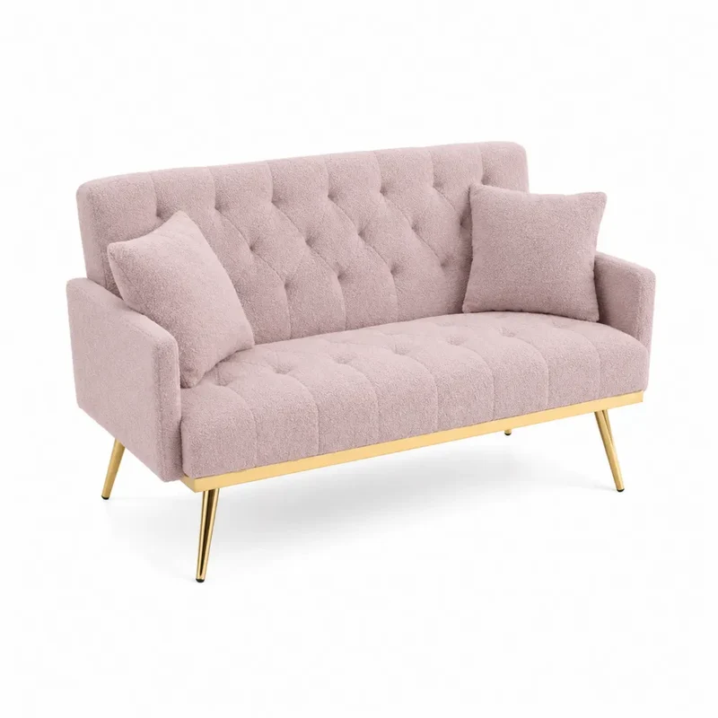 Zweisitzer Sofa Bouclé Stoff Metallbeine Rosa