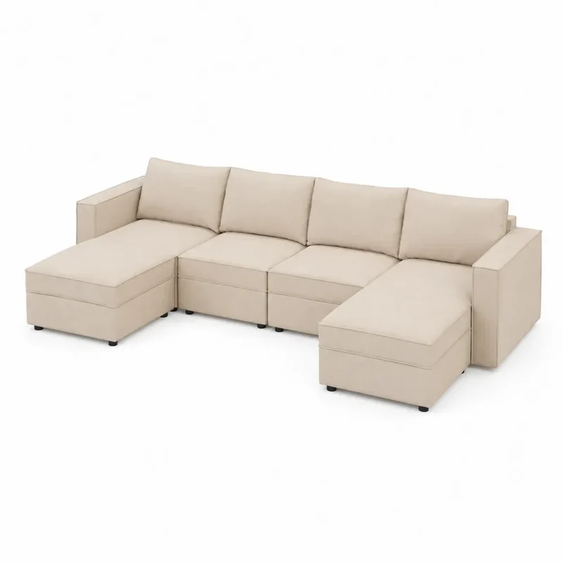 Beiges modulares Ecksofa aus Polyestergewebe