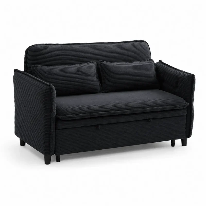 Cordstoff Schlafsofa Schwarz 2-Sitzer 150 cm