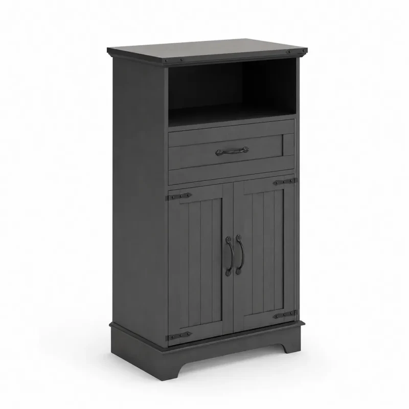 Holzschrank mit Schublade und Türen, Schwarz