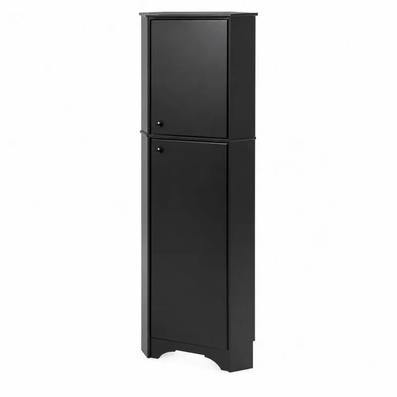 Eckschrank aus MDF mit 2 Türen in Schwarz