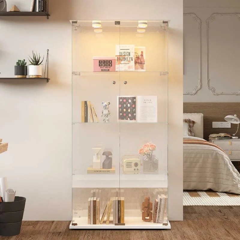 Yelenaro Glasvitrine 163×80×35 cm – LED Sammlervitrine aus Glas mit Türen & Schloss