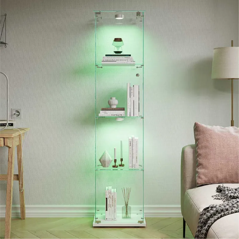 Yelenaro Glasvitrine mit LED – Standvitrine 163 cm, 4 Ebenen, mit Schloss
