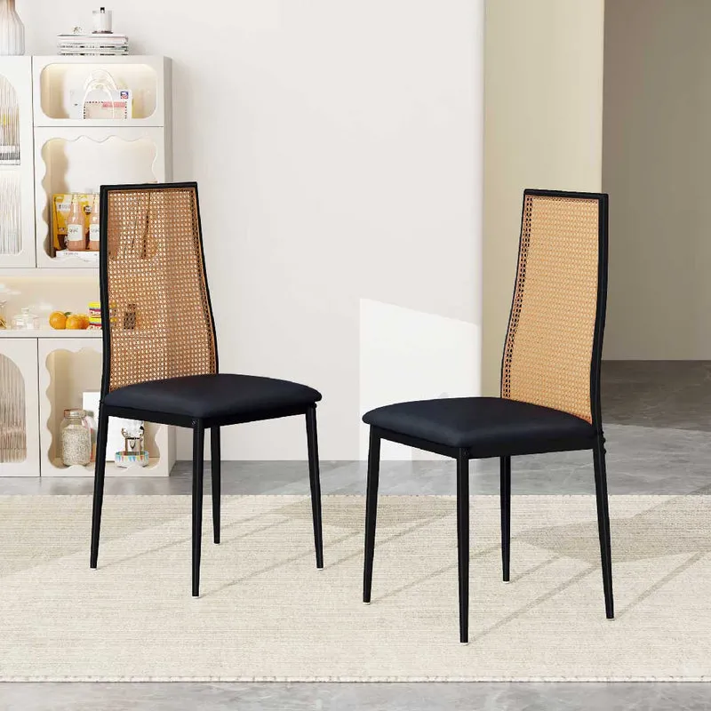Yelenaro Esszimmerstühle 2er Set mit Rattanlehne – Gepolstert, Schwarz