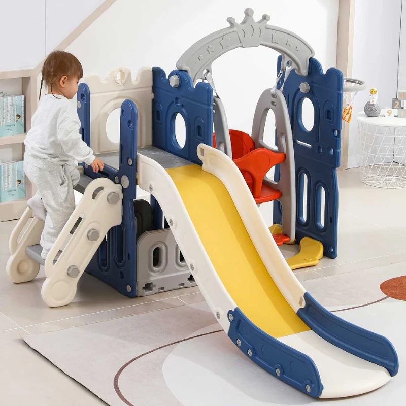 Yelenaro 5-in-1 Kinderrutsche mit Schaukel & Basketballkorb – Indoor Spielset