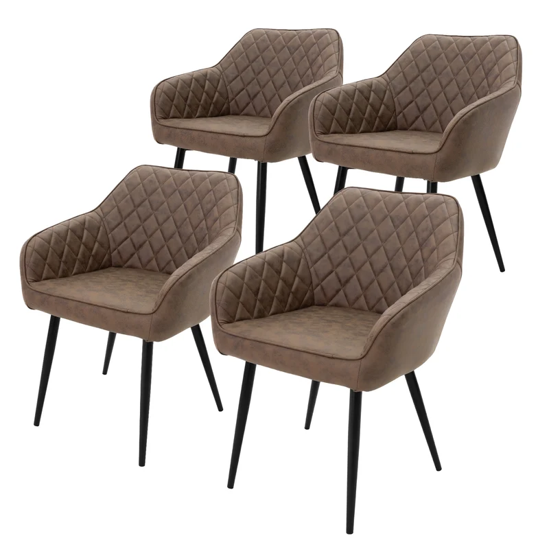 Esszimmerstuhl 4er Set Rauten Steppung Braun Kunstlederbezug mit Metallbeinen inkl. Montagematerial ML-Design