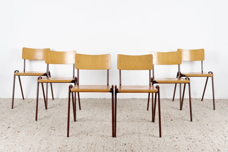 1 von 10 Vintage Stuhl Stapelstühle Küche Esstisch Holz Metall Industial Braun