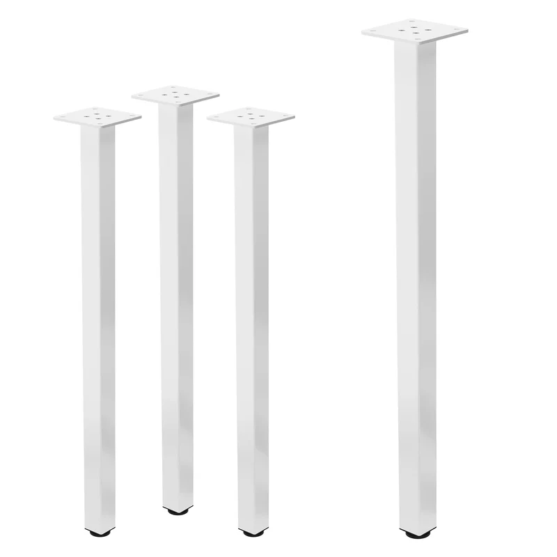4er Set Tischbeine I-Design 72 cm Weiß glänzend Tischgestell aus pulverbeschichteter Stahl, Profil 4x4 cm, höhenverstellbare Möbelfüße ML-Design