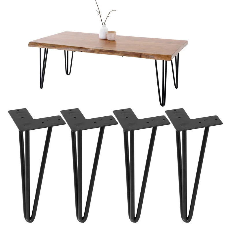 Tischbeine Tischgestell 4er Set Haarnadel-Design 3 Streben aus Stahl ML-Design