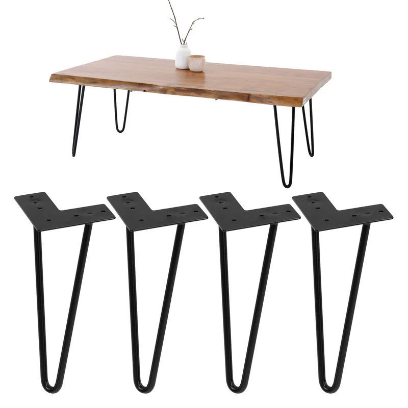 Tischbeine Tischgestell 4er Set Haarnadel-Design 2 Streben aus Stahl ML-Design