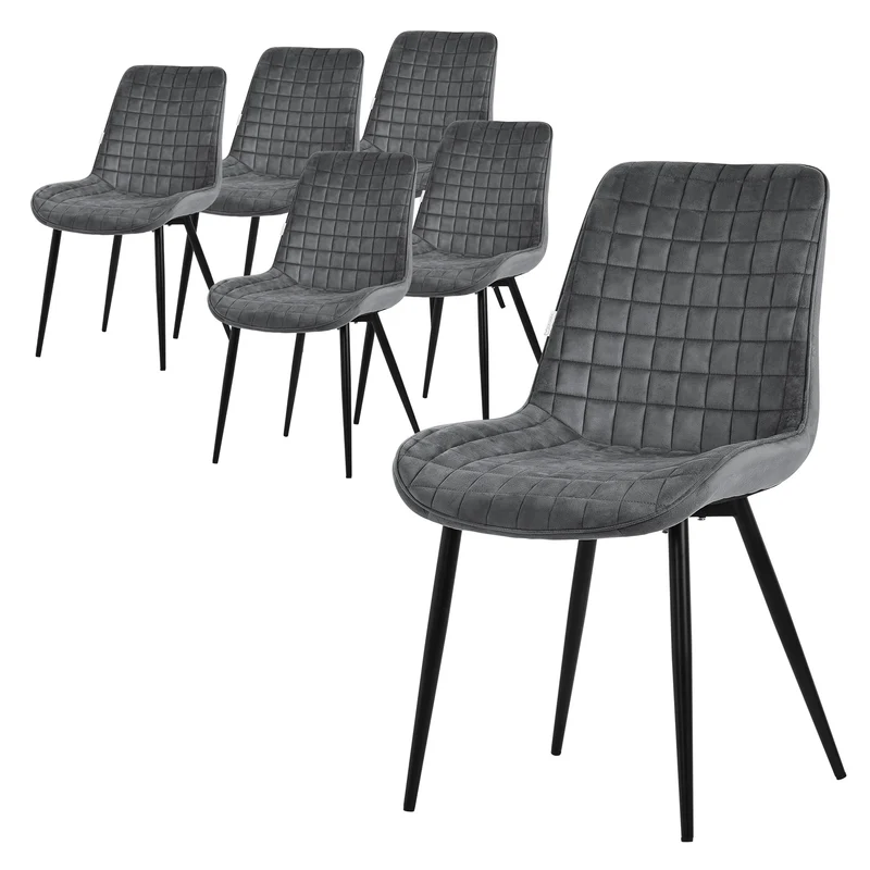 Esszimmerstuhl 6er Set Anthrazit mit Samtbezug und Stahlbeinen Küchenstuhl mit Rückenlehne ML-Design