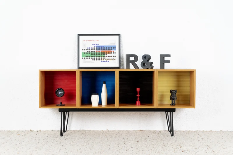 Vintage Sideboard Platten Regal Schichtholz Buche Bauhaus Loft Kommode Tv Hifi Platten Würfel