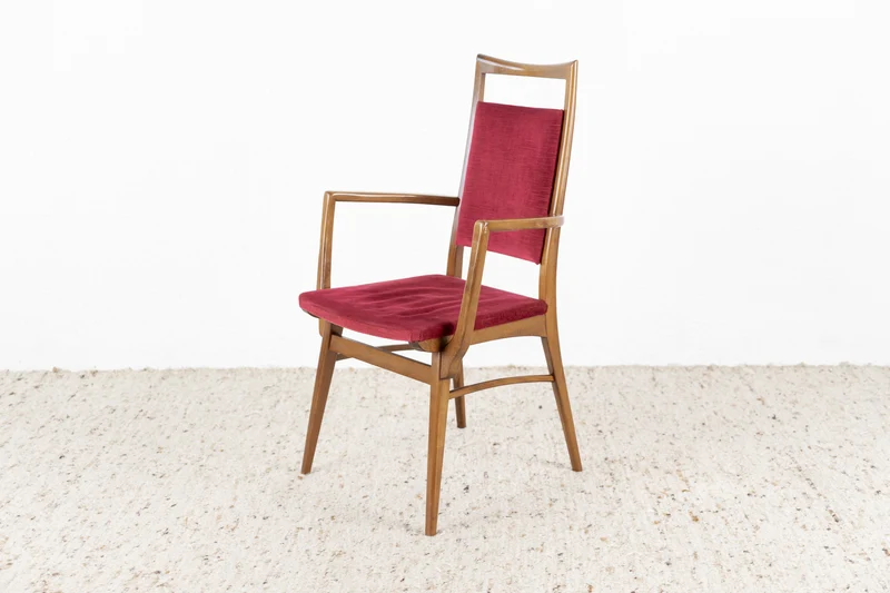 Vintage Stühle Armlehne Sessel Massivholz Cord Rot Armchair