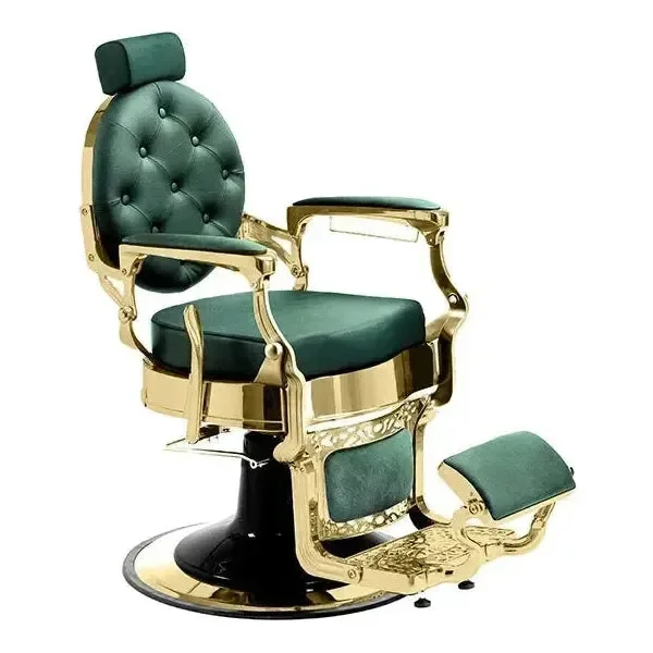 Barber stuhl in Gold - Grün, Herren Friseurstuhl Mae, Barbershop stuhl