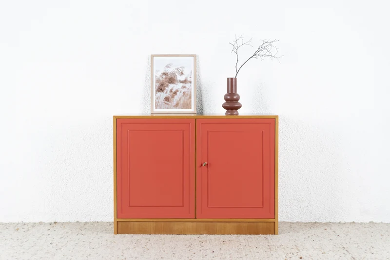 Vintage Kommode Mid Century Holz Nuss Pastell Sideboard