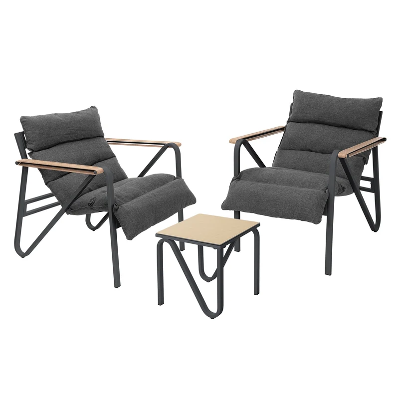 B-Ware Gartenmöbel Set 3 tlg Anthrazit-Grau Sitzgruppe mit 2 Stühlen, Tisch & Sitzkissen Stahlgestell wetterfest ML-Design