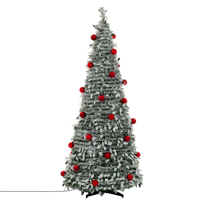 ECD Germany | Künstlicher Pop-Up-Weihnachtsbaum 180 cm, Tannenbaum mit Deko & Beleuctung, Dekobaum faltbar, Christbaum inkl. LED Lichterkette