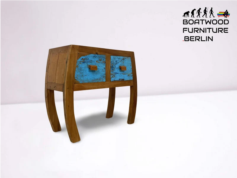 Boatwood by WMK # Formschöne Kommode mit zwei Schubladen , ein aus altem Bootsholz handgefertigtes Unikat aus massivem Teakholz