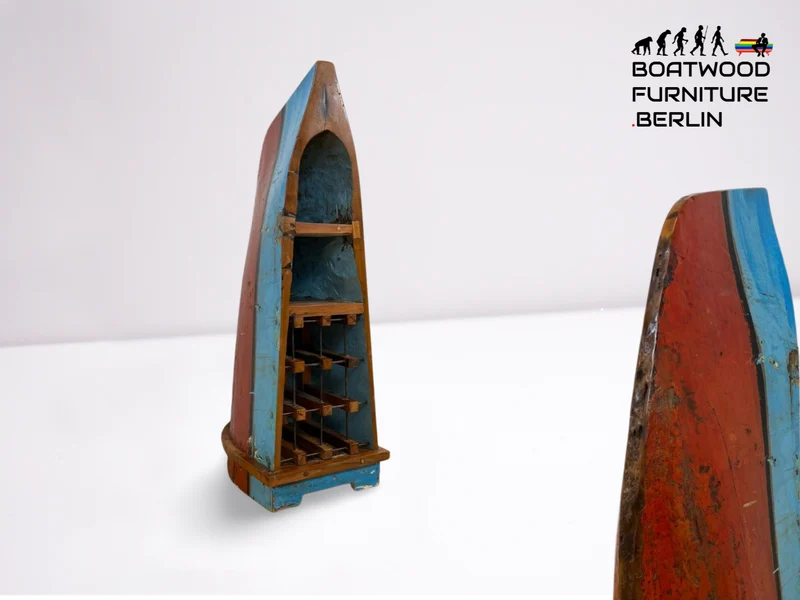 Boatwood by WMK # Außergewöhnliches Regal gebaut aus echtem Fischerboot, ein handgefertigtes Unikat aus massivem Teakholz