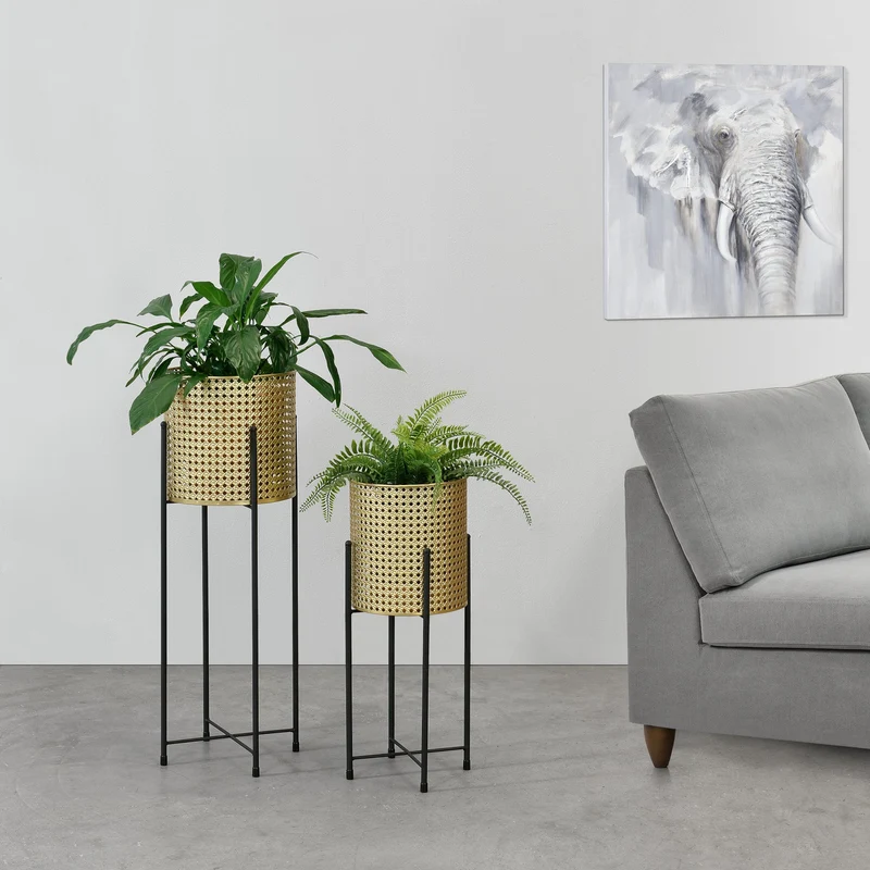 Blumentopf Ständer Mol 2-tlg. Schwarz-Goldfarben en.casa