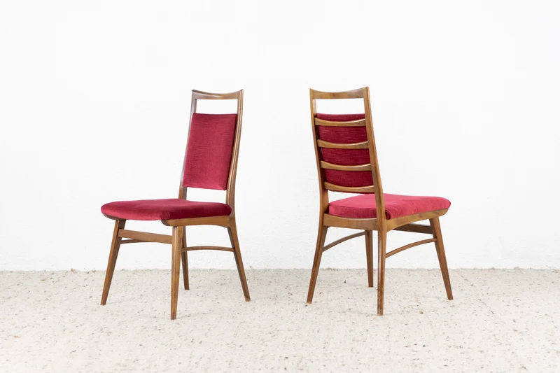 2er Set Vintage Stühle Massivholz Cord Rot Stuhl Mid Century Nuss