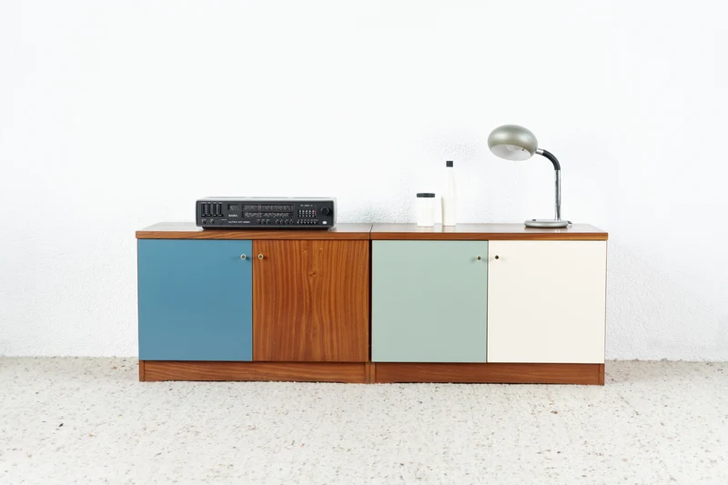Vintage Kommode Zweiteilig Sideboard Holz Mid Century Teak 1960er Tv Lowboard