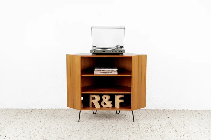 Vintage Eckschrank Regal Kommode Holz Nuss Mid Century