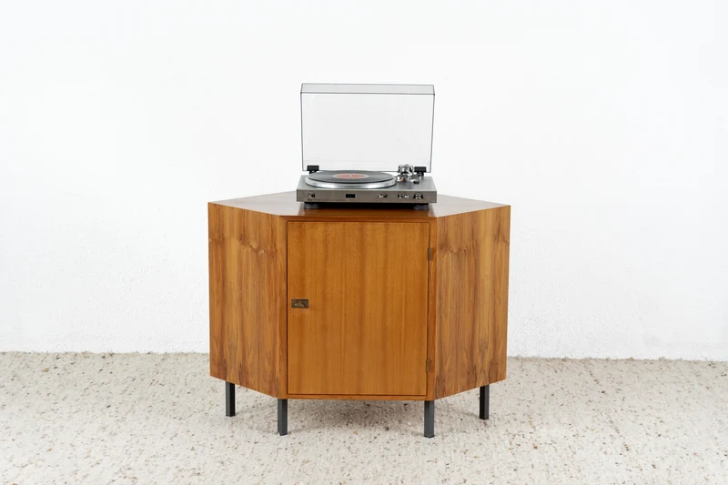 Vintage Eckschrank Kommode Mid Century Holz Nuss Eckkommode