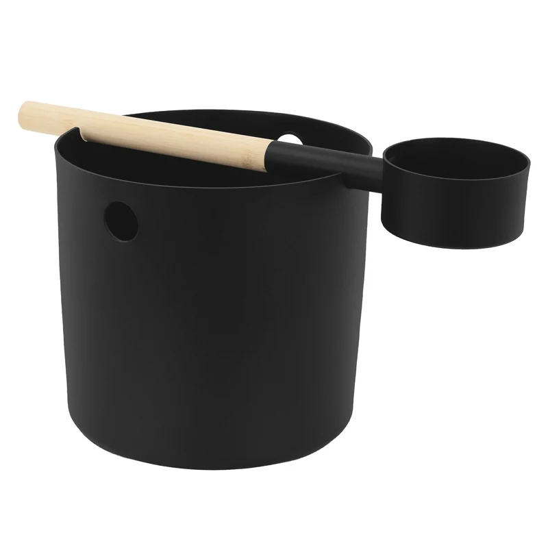 LuxeBath | Sauna Zubehör Set 2 tlg aus Aluminium Schwarz Saunaaufguss Set modern Aufgusseimer 7L mit Saunakelle Saunaeimer mit Schöpfkelle für Zuhause