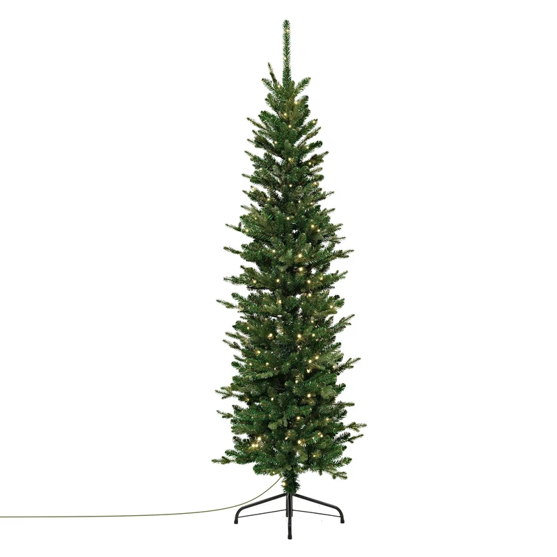 ECD Germany | Künstlicher Weihnachtsbaum Naturgetreu mit Lichterkette 180 cm Grün Tannenbaum mit Standfuß Weihnachtsdeko Christbaum schmal 933 Spitzen