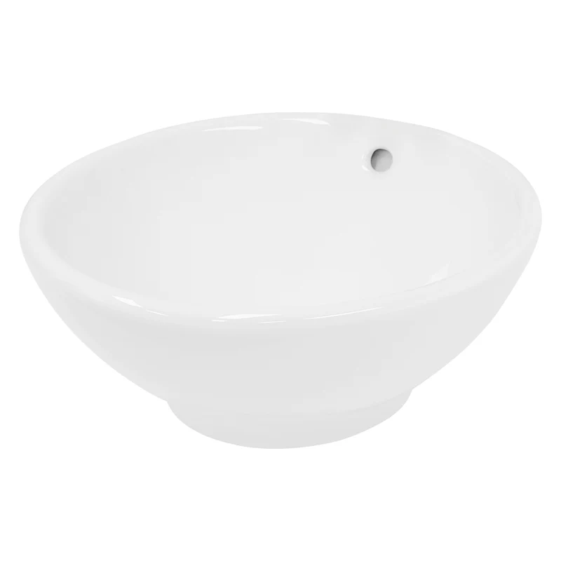 Waschbecken Rund Ø 420 x 170 mm Weiß inkl. Überlauf aus Keramik LuxeBath