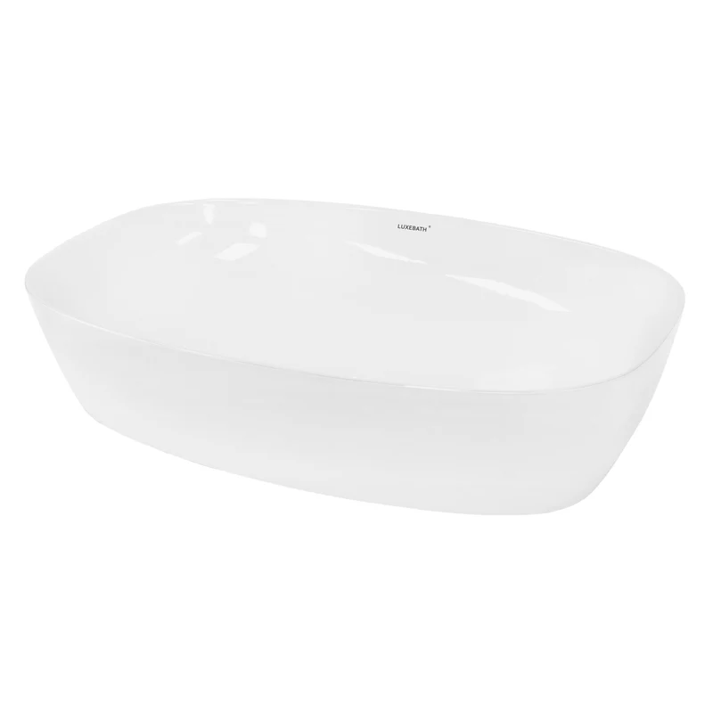 Waschbecken Oval ohne Überlauf 60,5x38x14 cm Weiß aus Keramik LuxeBath