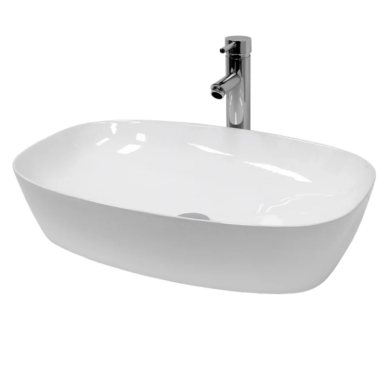 Waschbecken inkl. Ablaufgarnitur Weiß ohne Überlauf 60,5x38x14 cm Weiß aus Keramik LuxeBath