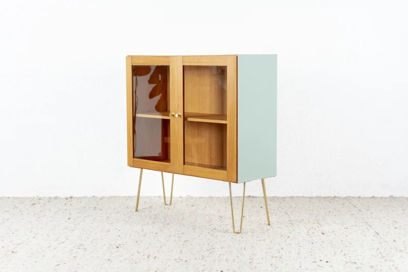 Vintage Kommode Vitrine Holz Glas Sideboard